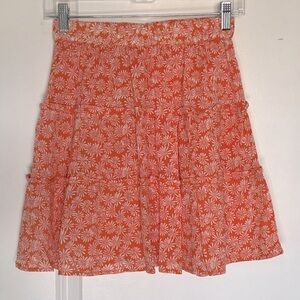 Sim & Sam Orange Pink Floral Daisy Tiered Mini Skirt M